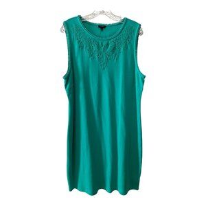 Talbots Teal Sleeveless Dress XL Cotton Embroidered Neckline NWT
